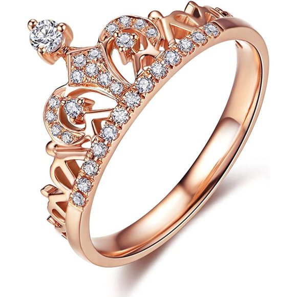 18K Rose Gold Plated Clear Exquisite Princess Crown Tiara Tiny CZ Diamond Accent - Picture 1 of 6